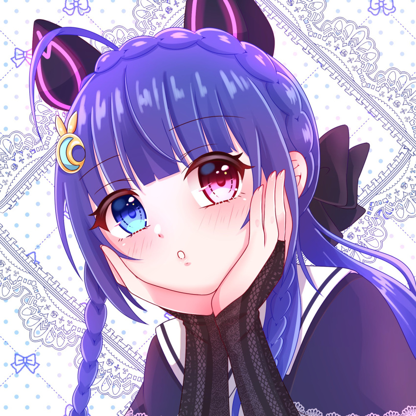 1girl, :o, ahoge, animal_ears, anjou_seira, assault_lily, black_bow, black_bridal_gauntlets