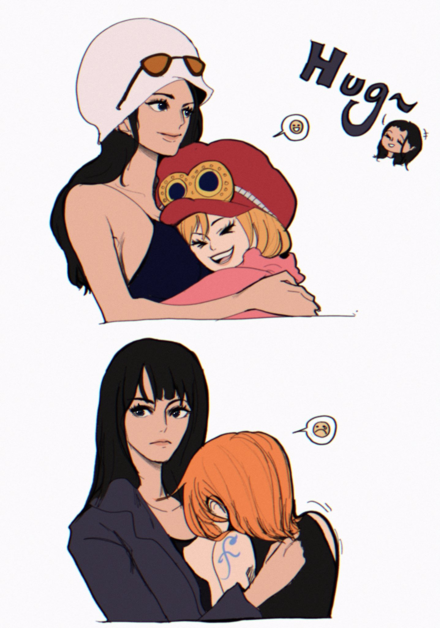 >_<, +++, 3girls, black_hair, blonde_hair, chibi, commentary, crying