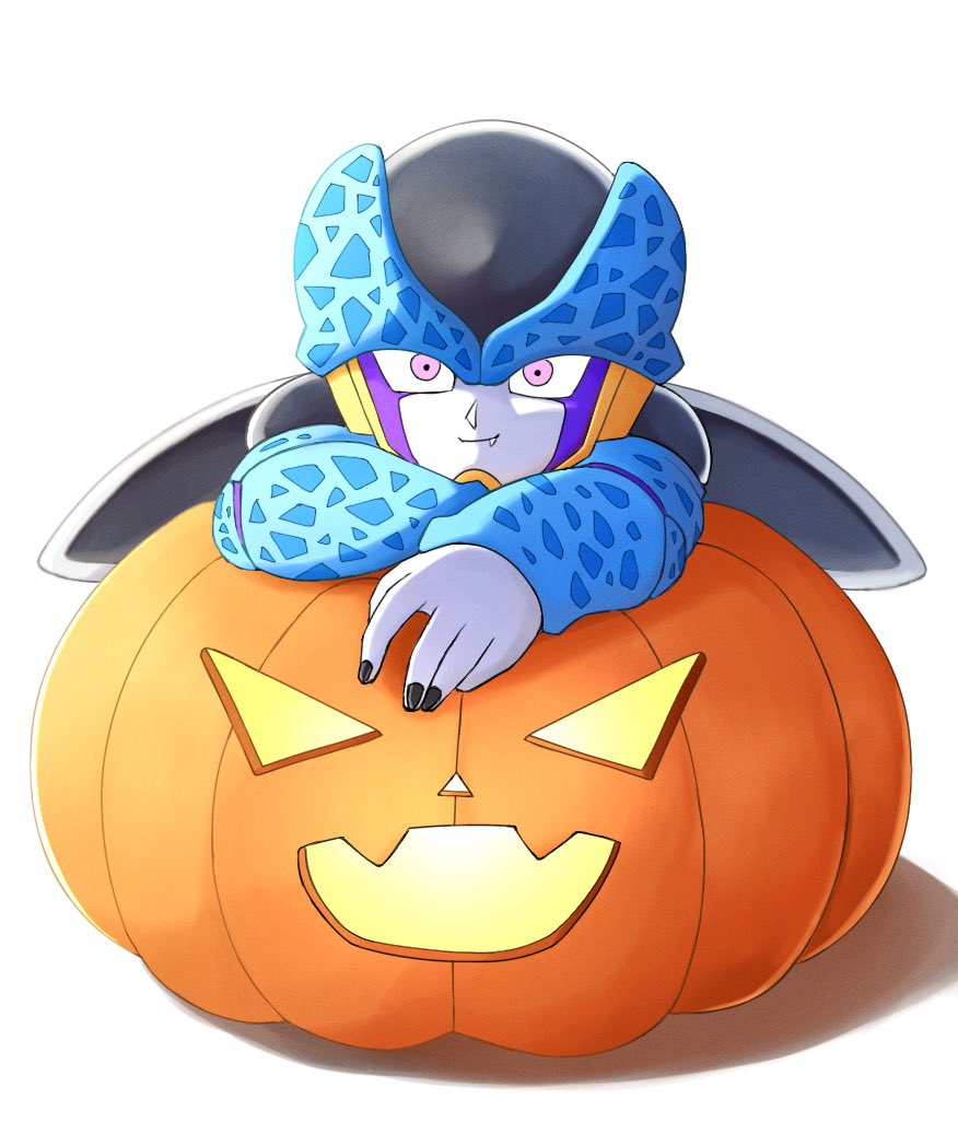1boy, cell_junior, commentary, dragon_ball, dragon_ball_z, fang, jack-o'-lantern, male_focus