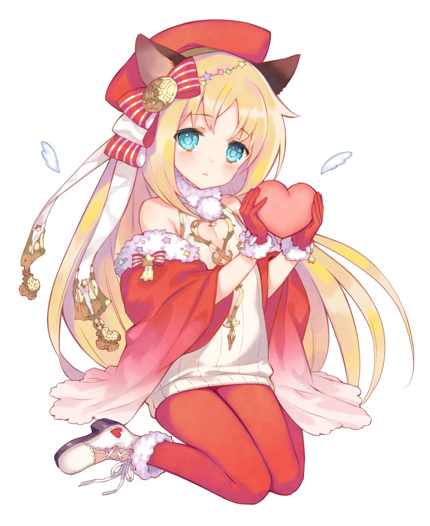 1girl, animal_ears, bare_shoulders, blonde_hair, blue_eyes, cape, cat_ears, gloves