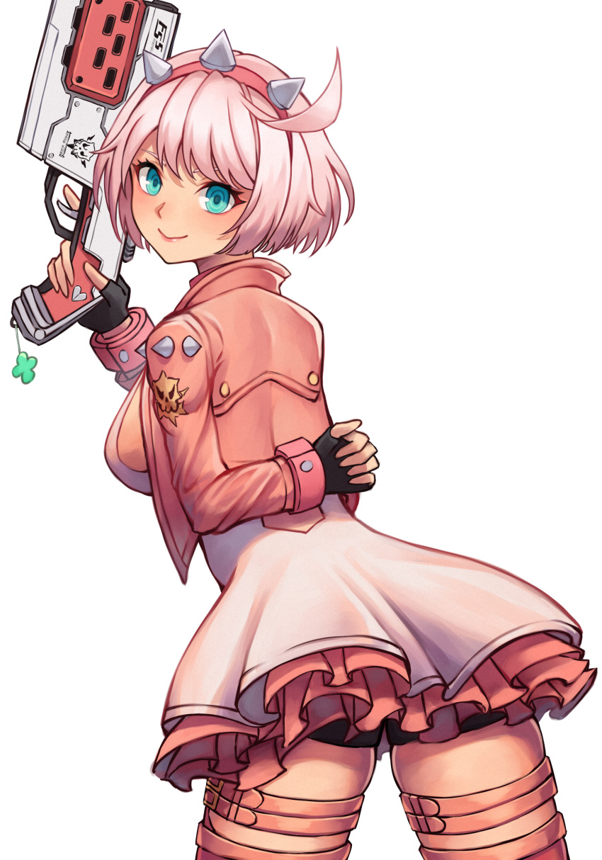 1girl, 20060715, absurdres, ahoge, black_shorts, blue_eyes, bob_cut, bracelet