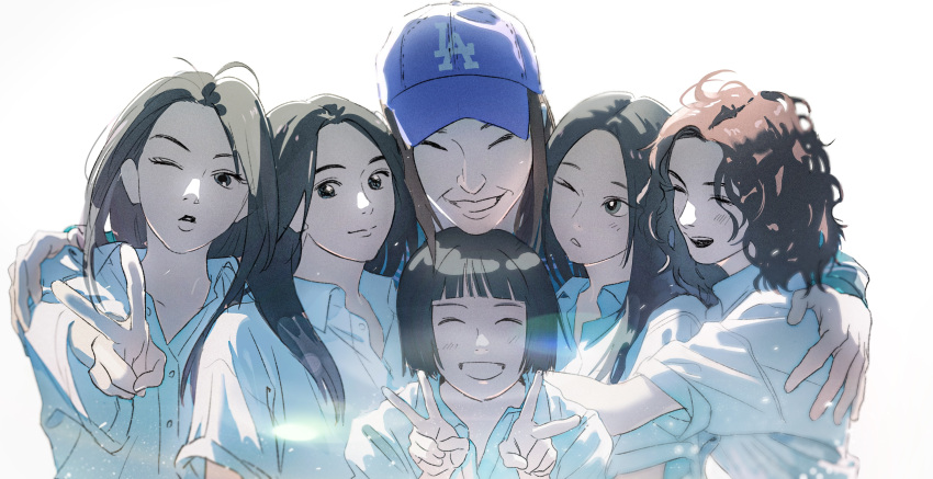 6+girls, ^_^, absurdres, animification, black_eyes, black_hair, blunt_bangs, bubble_gum_(newjeans)