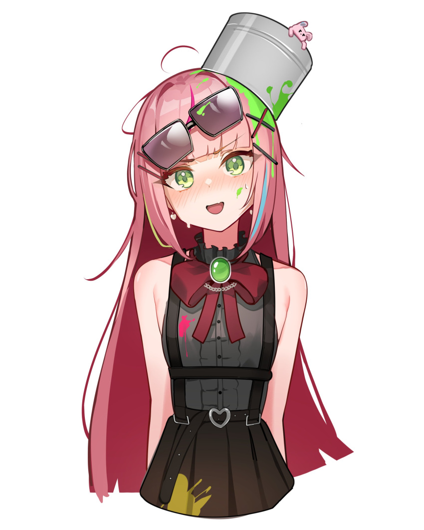 1girl, absurdres, ahoge, armpit_crease, arms_behind_back, bare_shoulders, belt, black_belt