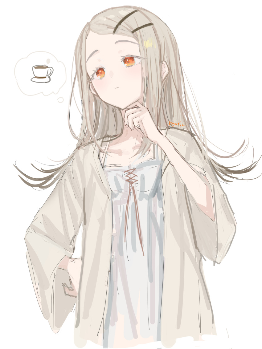 1girl, camisole, closed_mouth, cup, gakuen_idolmaster, gradient_hair, hair_ornament, hairclip