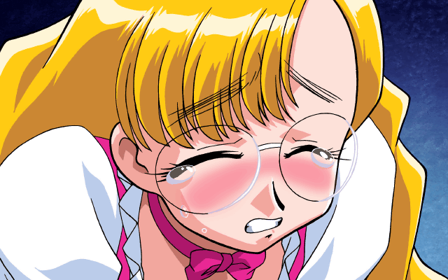 1girl, 2000, animated, animated_gif, anna_miller, blonde_hair, blue_eyes, blush