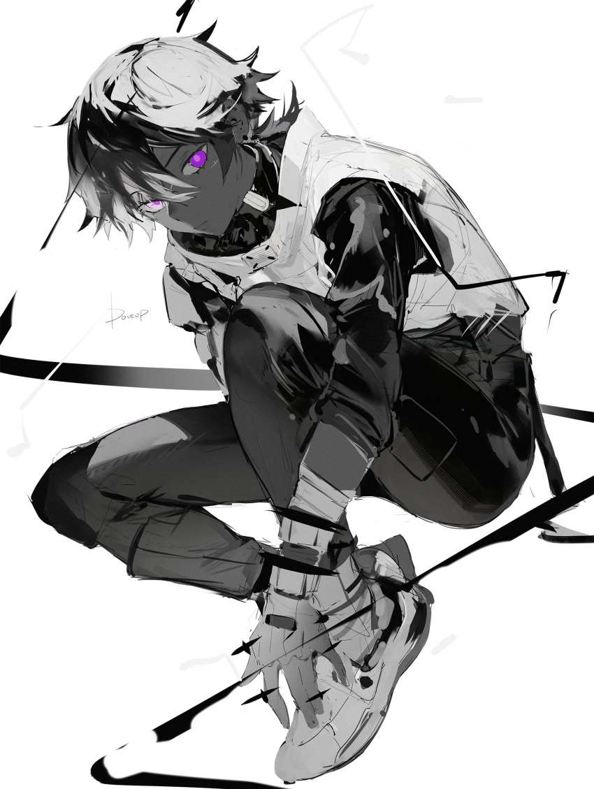 1boy, absurdres, arlan_(honkai:_star_rail), artist_name, closed_mouth, doveop, earrings, expressionless