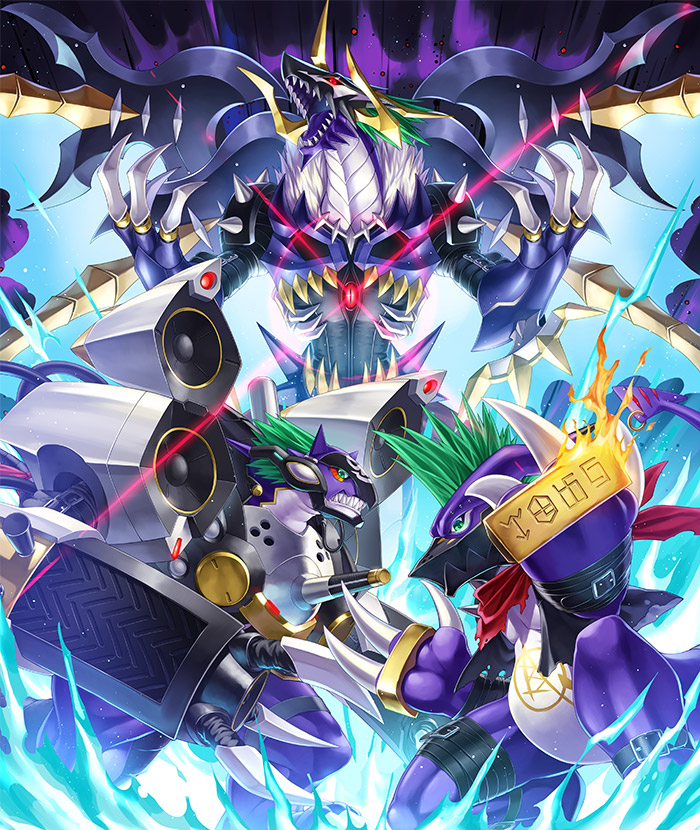 aura, black_vest, blue_eyes, brass_knuckles, claw_(weapon), claws, cyborg, digimoji