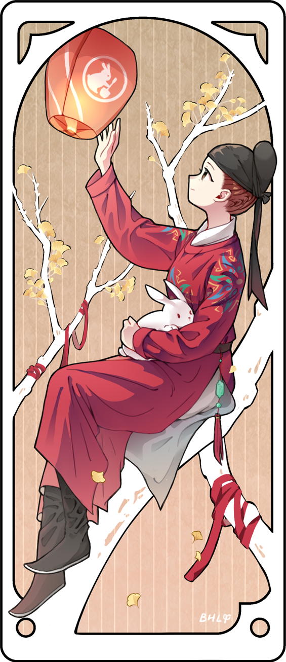 1girl, animal, black_footwear, black_hair, bohe_liang_you, boots, branch, brown_hair