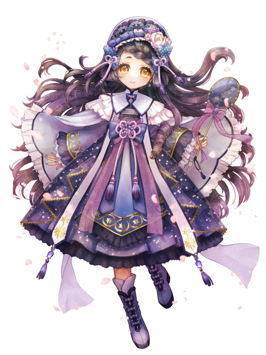 1girl, black_hair, blue_nails, bow, braid, dairoku_ryouhei, dress, fille_meruku