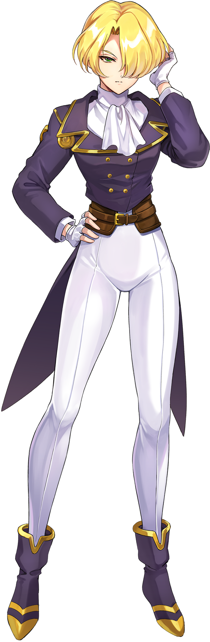 1girl, ankle_boots, artist_request, ascot, bad_link, belt, belt_buckle, blonde_hair