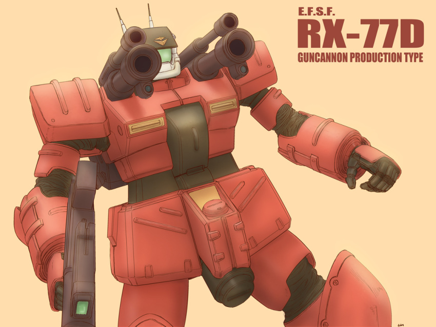 guncannon_mp_type, gundam, gundam_0080, machine_gun, mecha, no_humans, solo, text