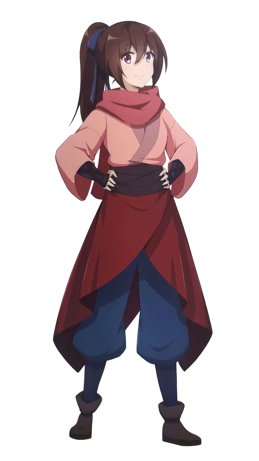 1girl, absurdres, brown_eyes, brown_hair, feng_ling'er, fengling_yuxiu, full_body, hands_on_own_hips