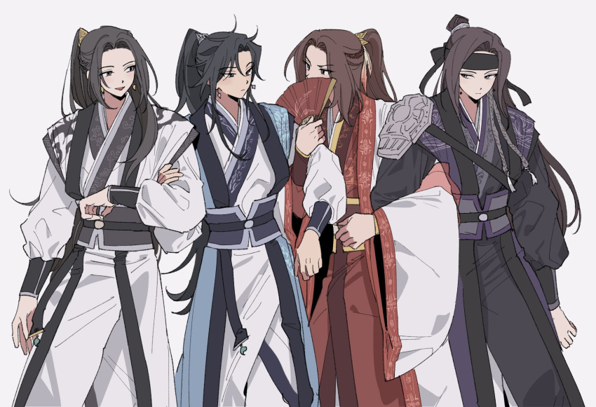 4boys, armor, baek_eon, bibi_(p_pp8888), black_hair, black_headband, black_pants, brown_eyes