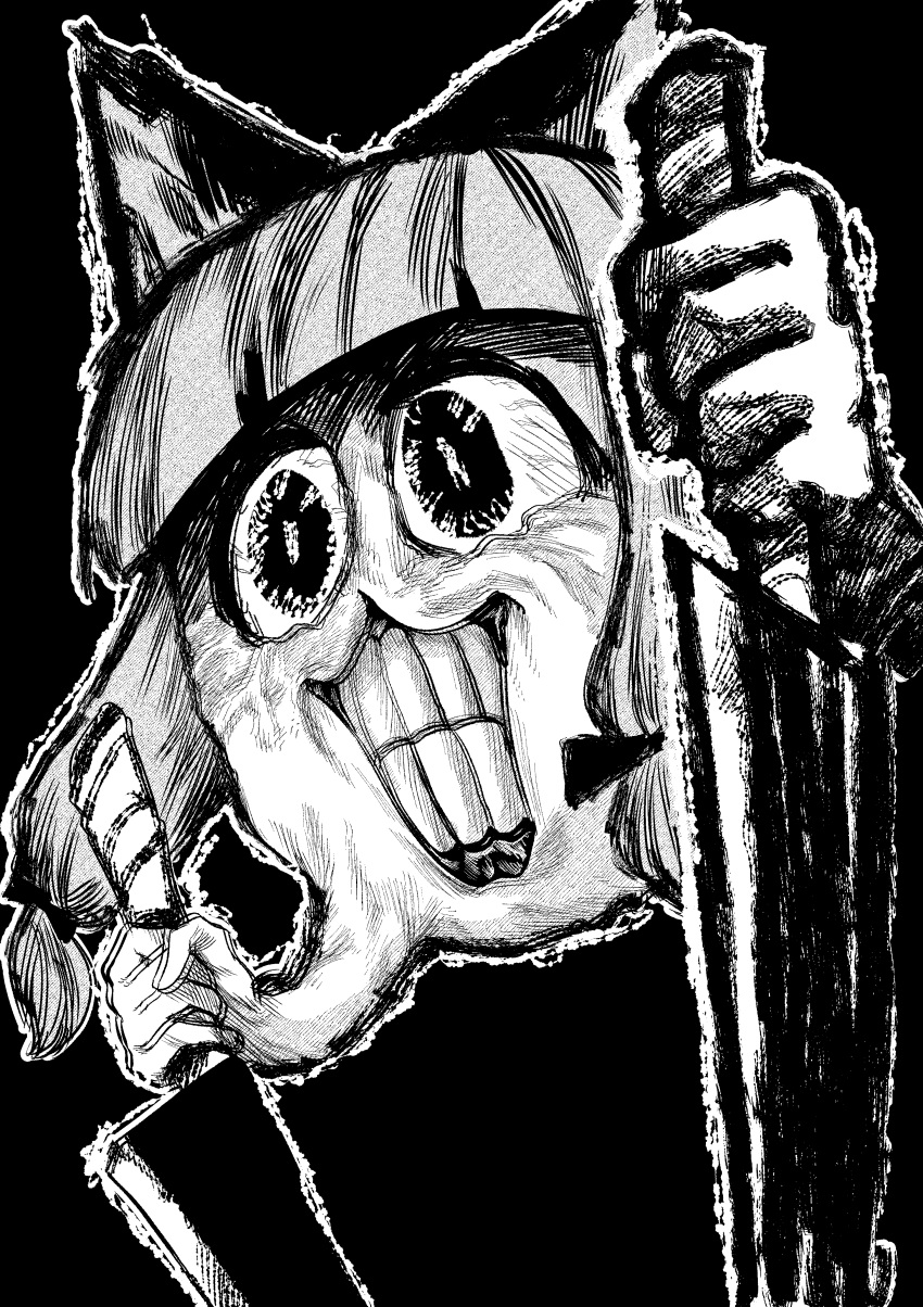 1girl, absurdres, animal_ears, bloodshot_eyes, blue_archive, blunt_bangs, cat_ears, commentary_request