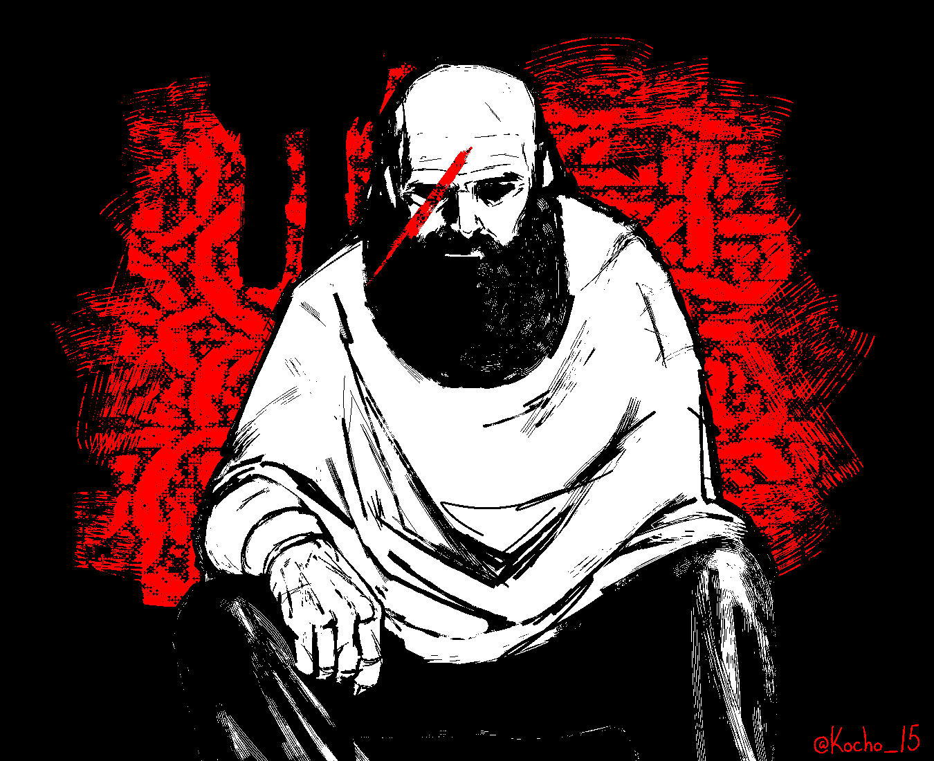 1boy, anniversary, bald, beard, brad_armstrong, facial_hair, feet_out_of_frame, full_beard