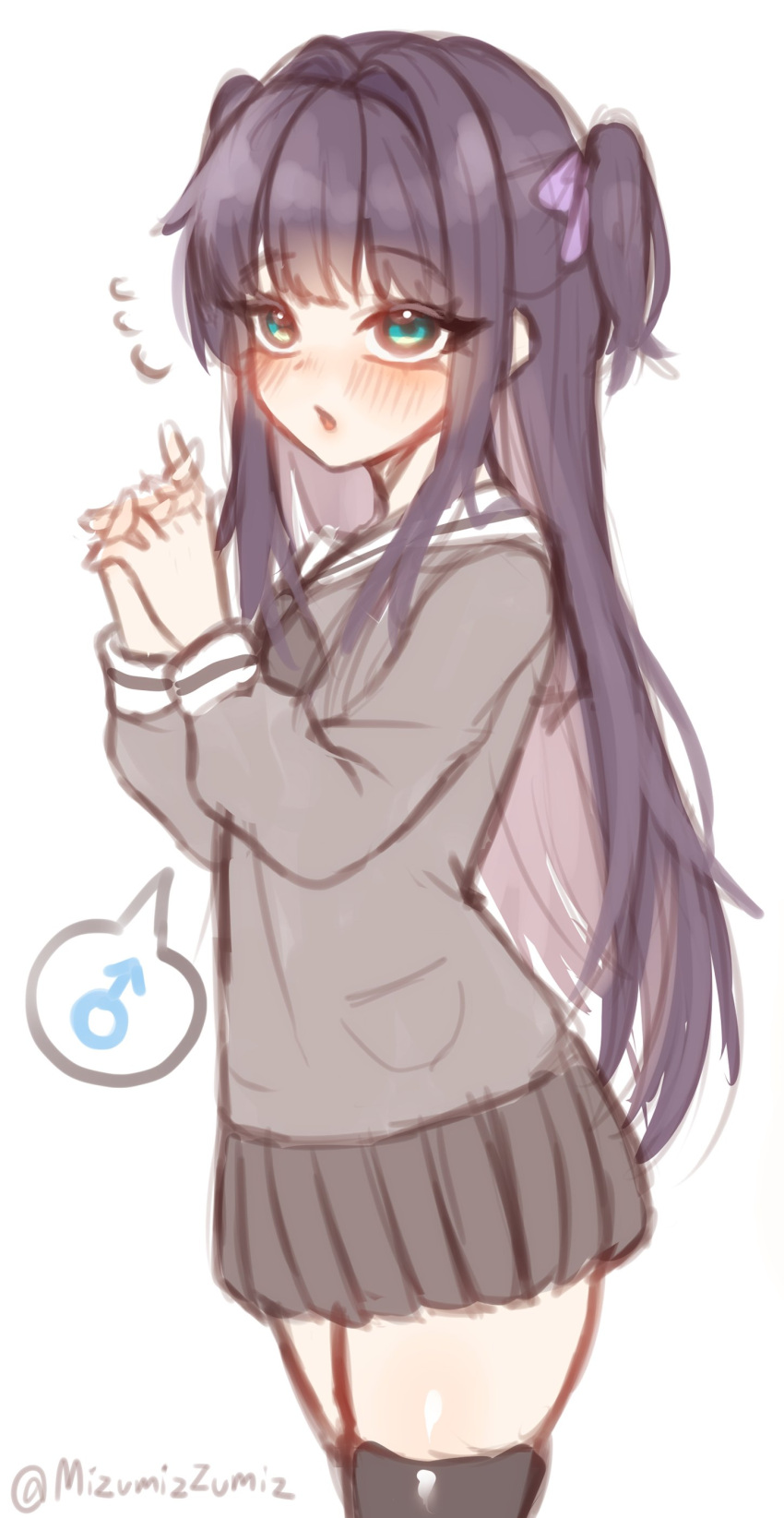 1boy, absurdres, black_thighhighs, blush, commentary, cowboy_shot, crossdressing, english_commentary
