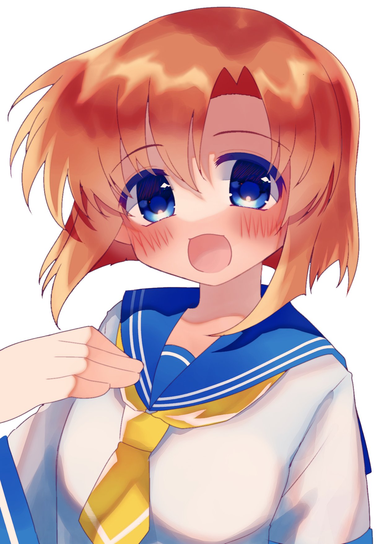 1girl, blue_eyes, blue_sailor_collar, blush, highres, higurashi_no_naku_koro_ni, ibispaint_(medium), looking_at_viewer