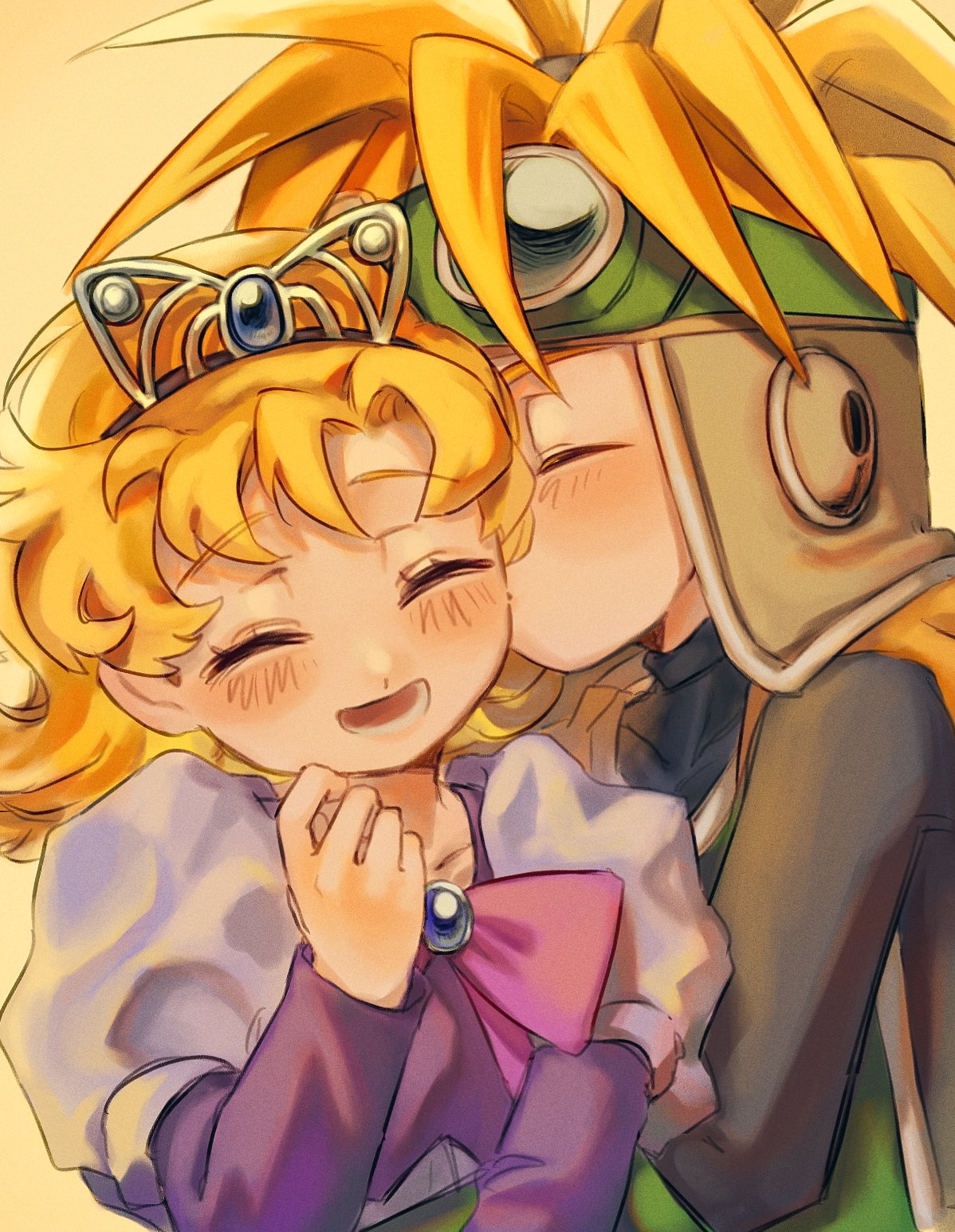 1boy, 1girl, black_bodysuit, blonde_hair, blush, bodysuit, brother_and_sister, cape