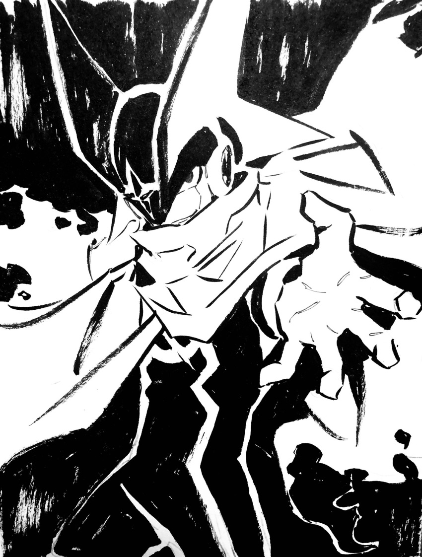 1boy, bass.exe_(mega_man), bodysuit, cloak, fins, forehead_jewel, head_fins, helmet