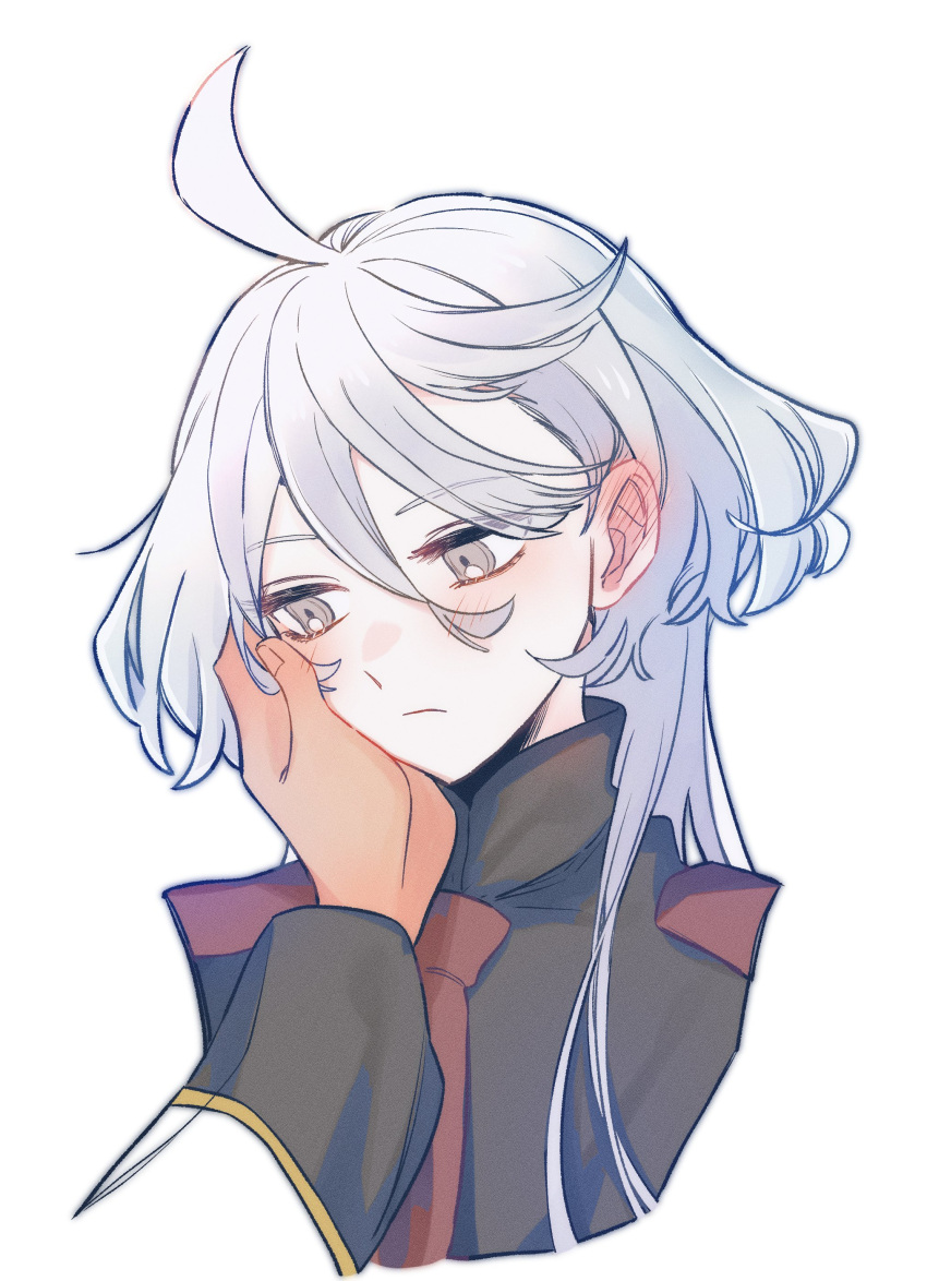 2girls, absurdres, asticassia_school_uniform, blush, closed_mouth, commentary_request, ear_blush, grey_eyes