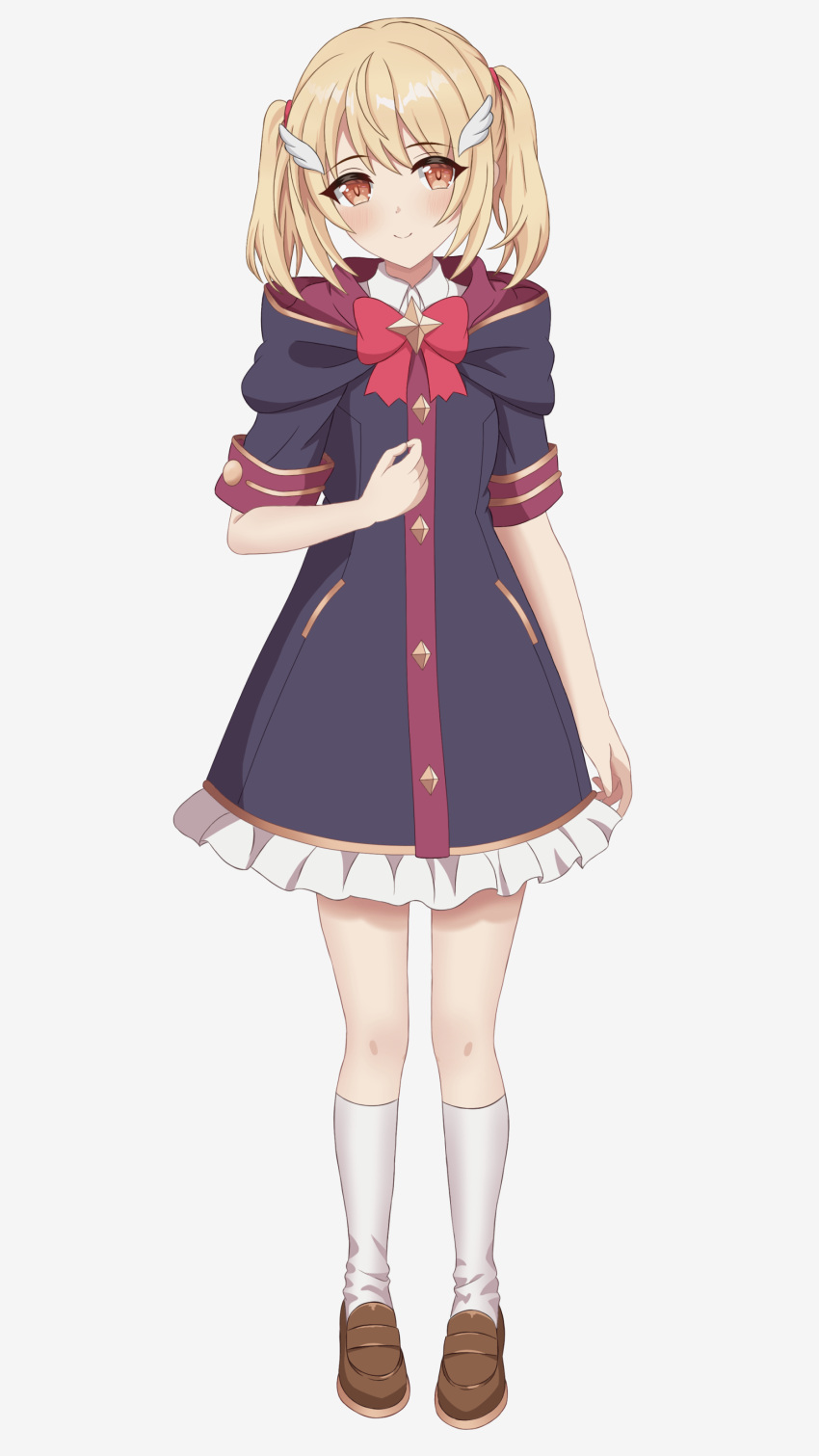 1girl, absurdres, blonde_hair, brown_footwear, clear_(princess_connect!), closed_mouth, collared_shirt, full_body