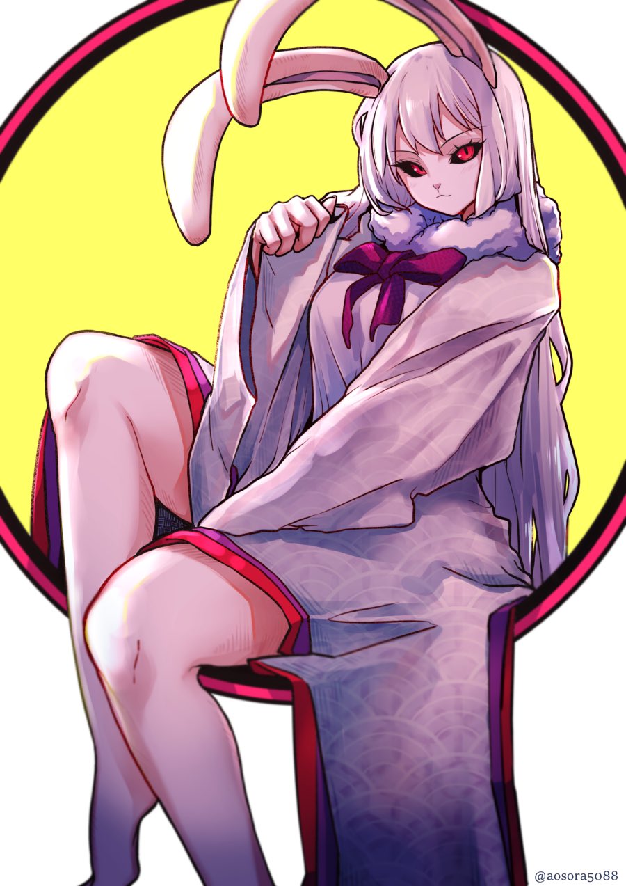 animal_ears, aosora2823, black_sclera, carrot_(one_piece), colored_sclera, dress, foot_out_of_frame, fur_trim