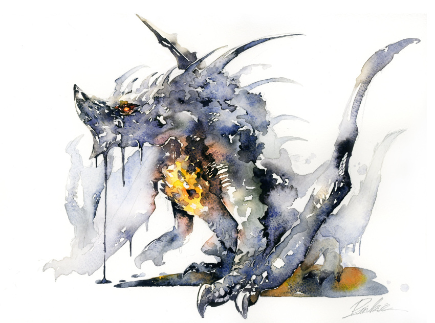 absurdres, all_fours, artist_name, black_scales, clawed_feet, commentary_request, dragon, dragon_tail