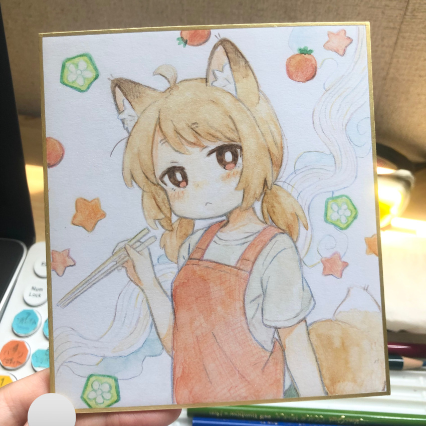 156m, 1girl, absurdres, ahoge, animal_ear_fluff, animal_ears, apron, blonde_hair