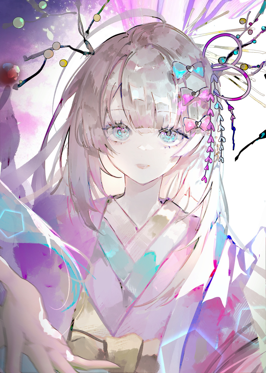 1girl, absurdres, achroia_(golliasphier), blonde_hair, blue_bow, blue_eyes, bow, chinese_commentary