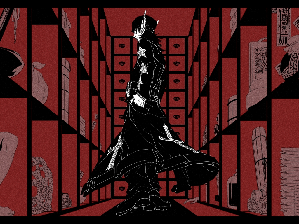 black_hair, chawan_fukasu, earrings, eyeshadow, hat, houshin_engi, jewelry, looking_back