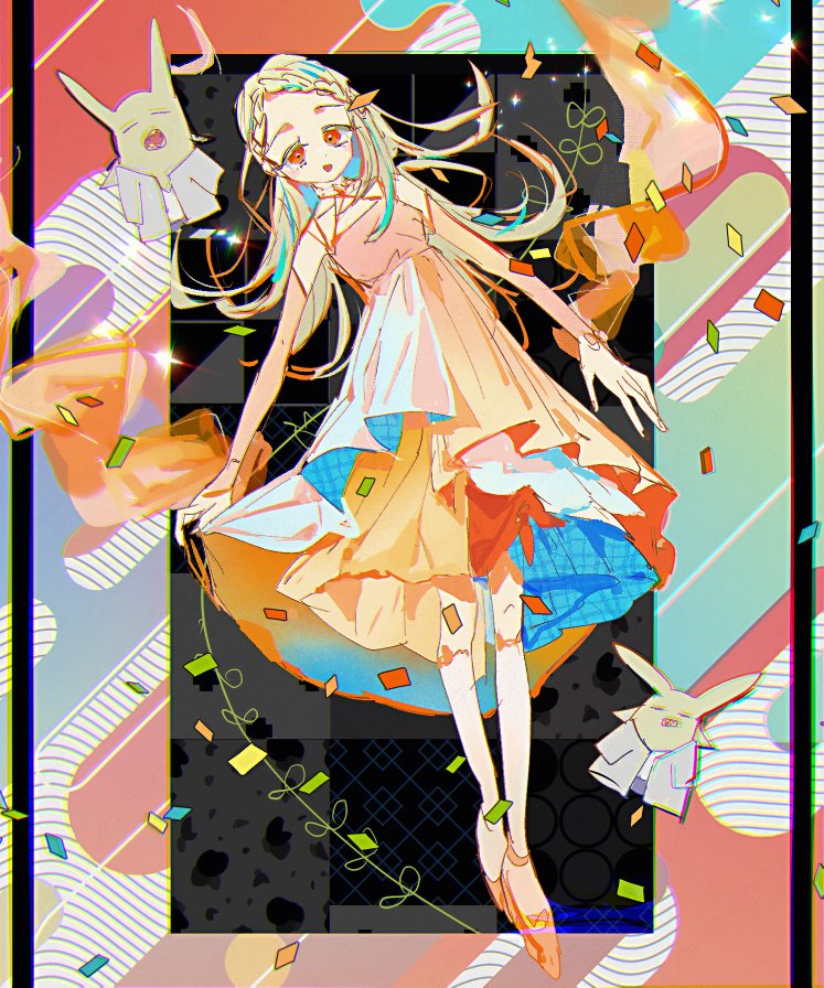 1girl, blonde_hair, braid, confetti, dress, full_body, gakuen_idolmaster, idolmaster