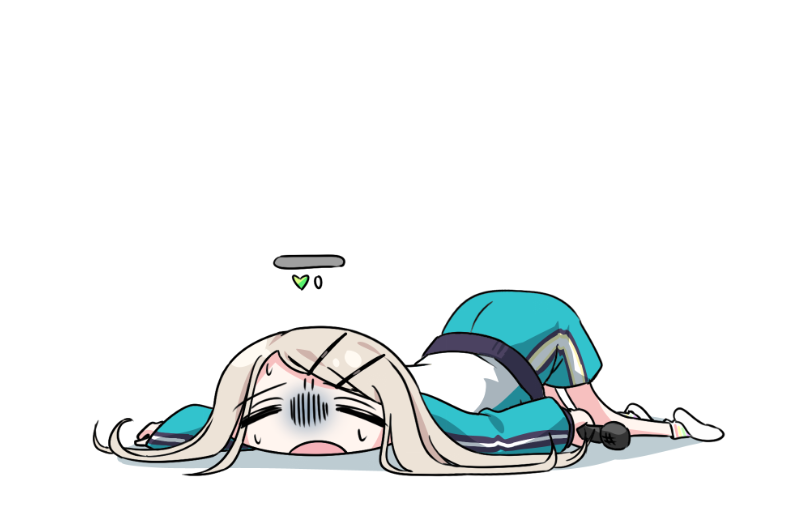 1girl, closed_eyes, exhausted, gakuen_idolmaster, grey_hair, hair_ornament, hairclip, health_bar