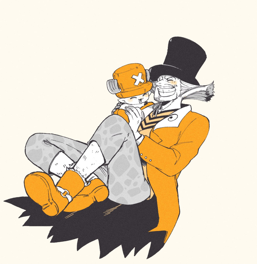 2boys, aged_down, antlers, beard_stubble, boots, cross, crossed_legs, dr._hiluluk