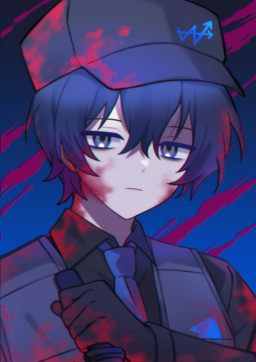 1boy, baseball_cap, black_eyes, black_gloves, black_hair, black_hat, black_shirt, black_vest