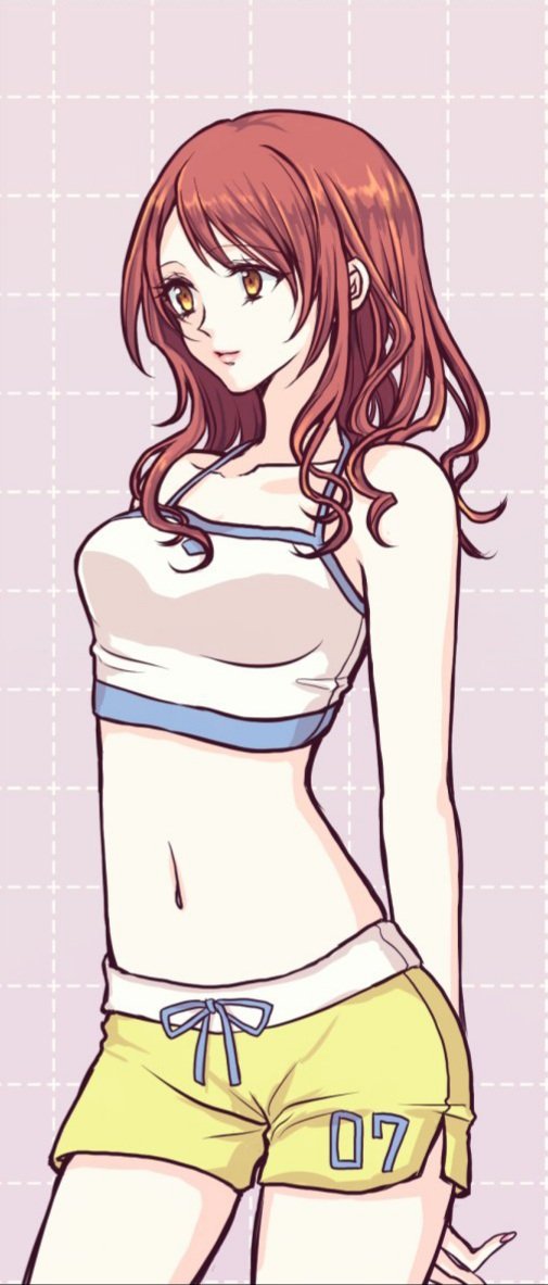 1girl, arms_behind_back, bare_arms, bare_shoulders, bosch, breasts, brown_eyes, brown_hair