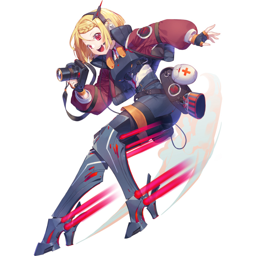 1girl, artist_request, bag, black_collar, black_gloves, blonde_hair, bob_cut, braid