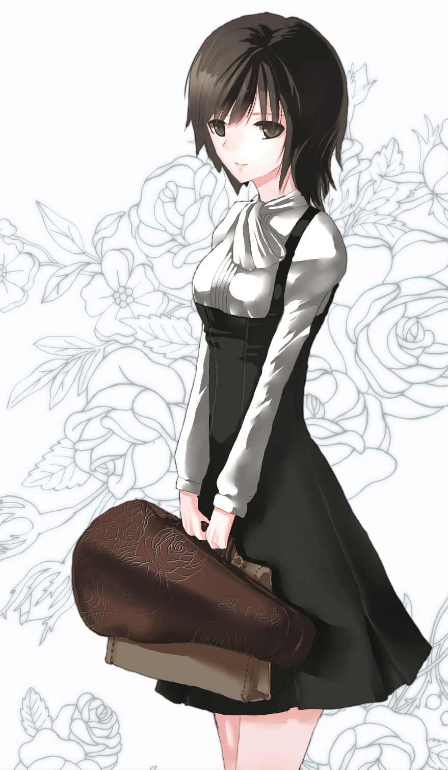 bag, black_eyes, blush, brown_hair, dress, fatal_frame, fatal_frame_4, highres