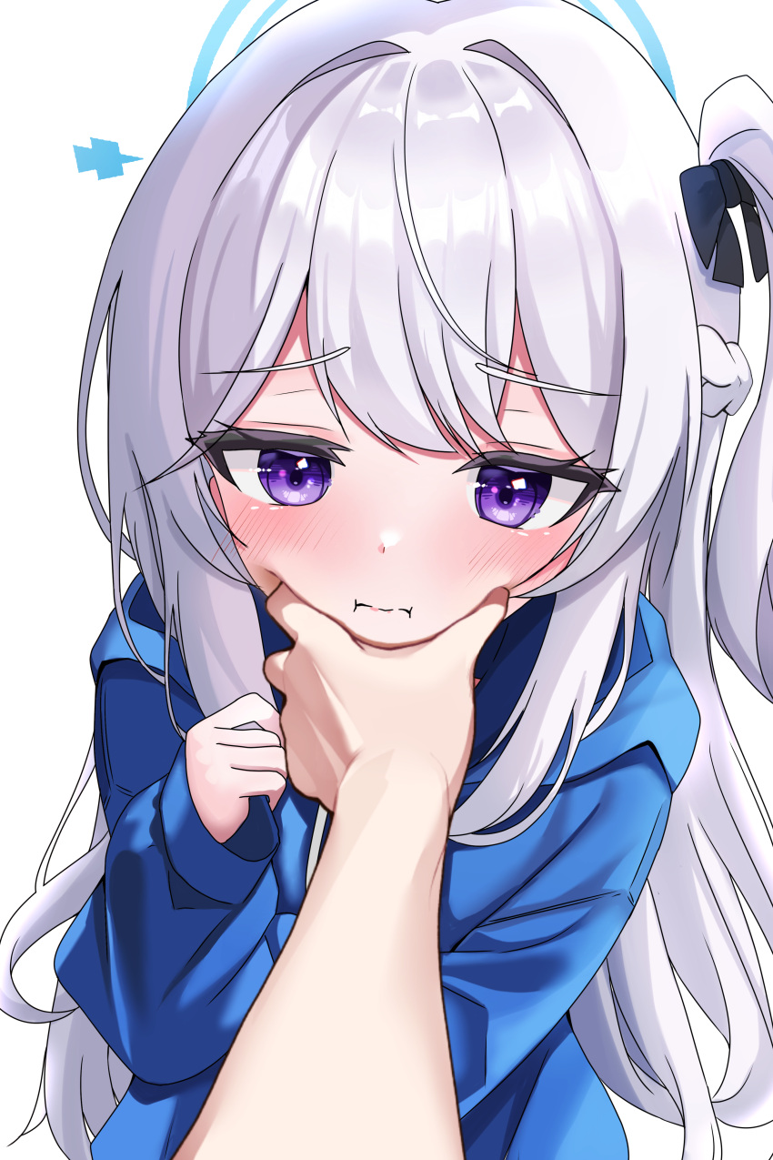 1girl, 1other, absurdres, blue_archive, blue_halo, blue_hoodie, blush, braid