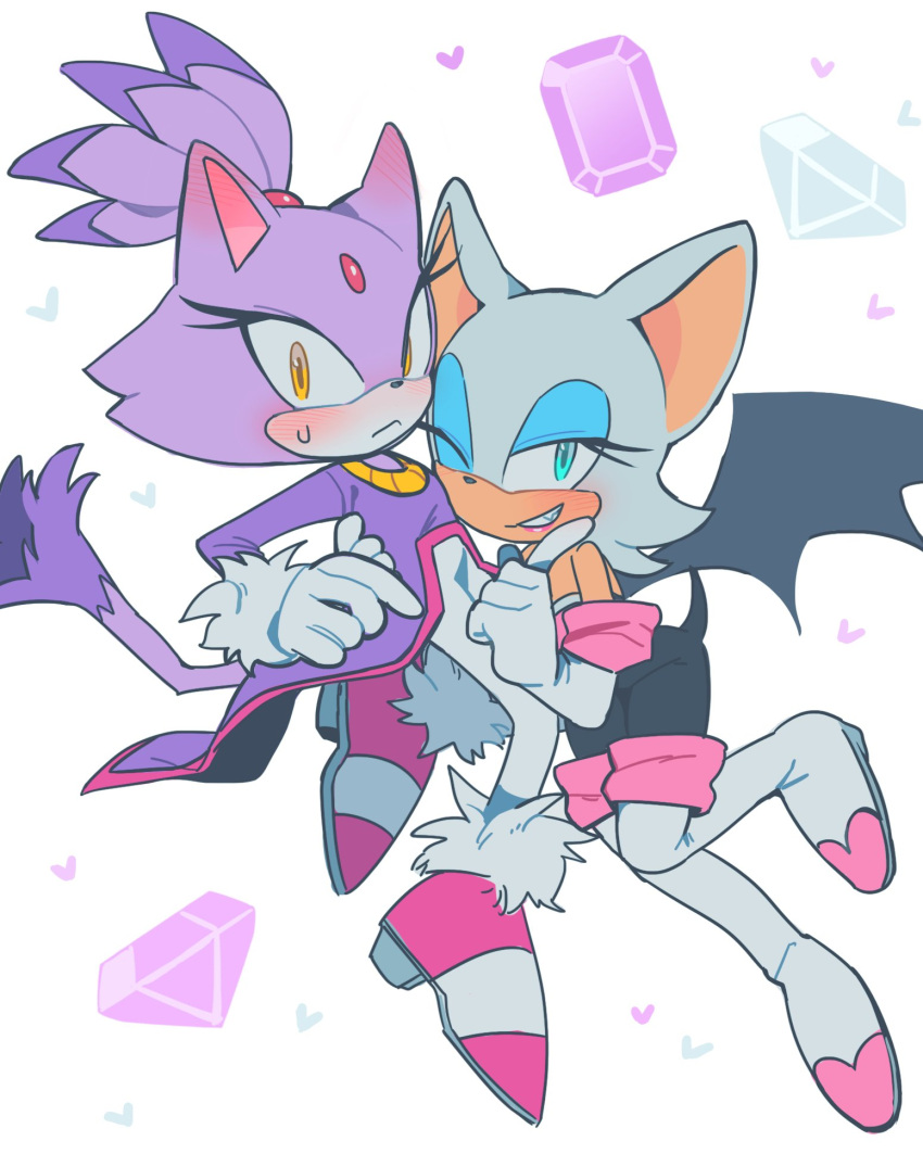 2girls, animal_ears, bat_ears, bat_girl, bat_wings, blaze_the_cat, blue_eyeshadow, blush
