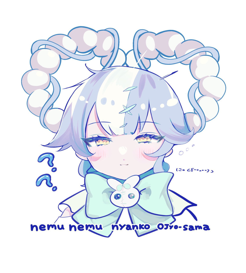 1girl, 6_may_6, :3, ?, ??, blush, bow, bow-shaped_hair