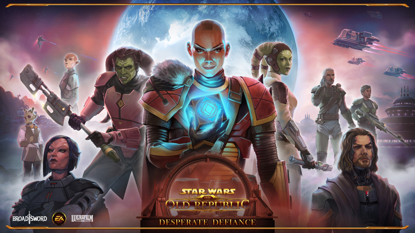 4girls, 5boys, absurdres, alien, armor, bald, bald_girl, beard