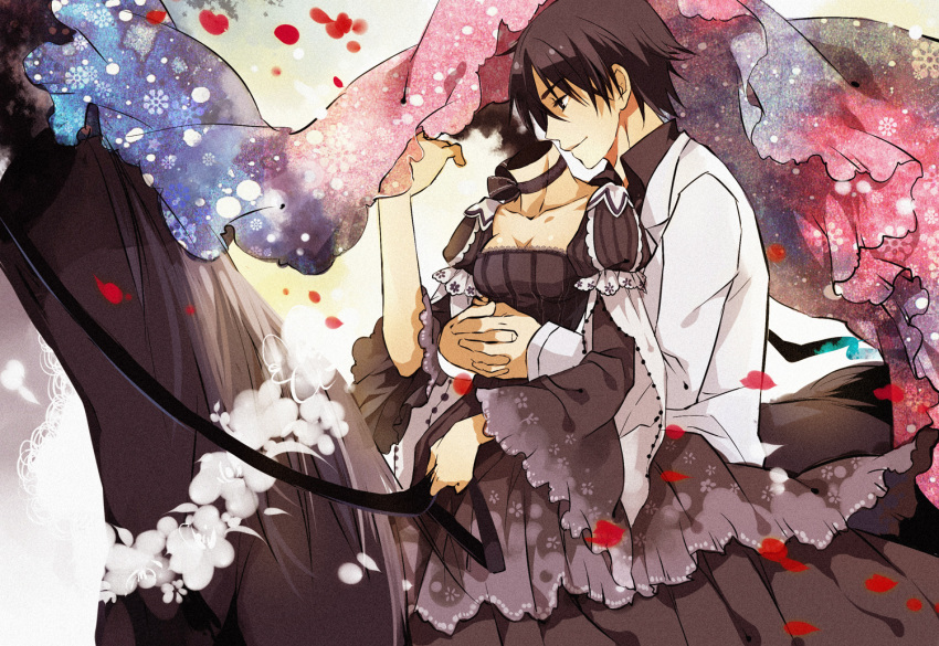 1girl, celty_sturluson, couple, dress, durarara!!, formal, headless, horse