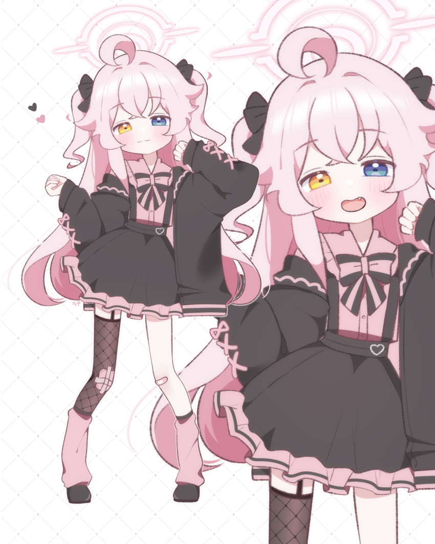 1girl, absurdres, ahoge, black_dress, black_footwear, black_jacket, black_thighhighs, blue_archive