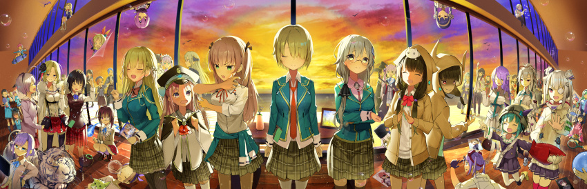 6+girls, absolutely_everyone, absurdres, aikawa_megumi, animal, aoi_erika, aqua_jacket, asakura_karen_(heaven_burns_red)