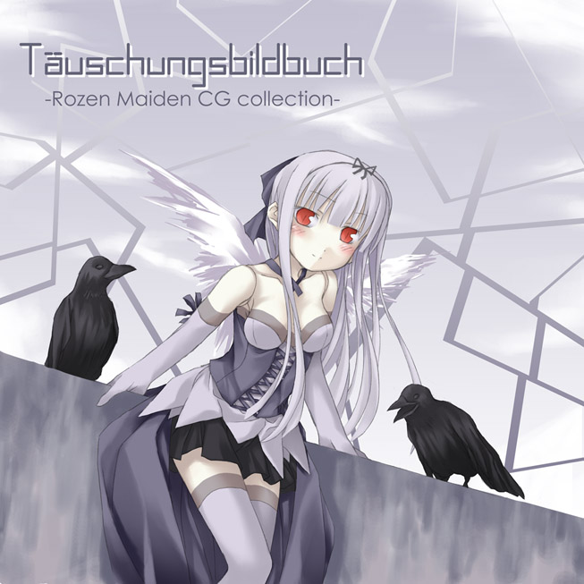 bare_shoulders, bird, choker, crow, doll_joints, elbow_gloves, gloves, long_hair