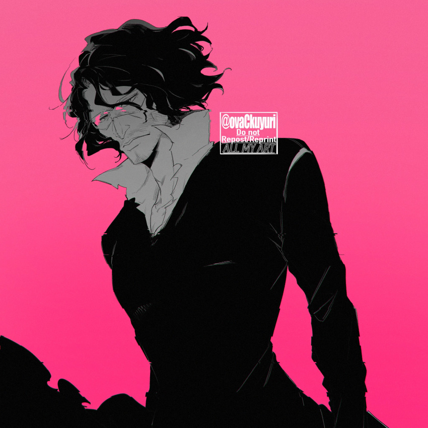 1boy, arm_at_side, black_hair, black_skirt, bleach, bleach:_sennen_kessen-hen, closed_mouth, commentary_request