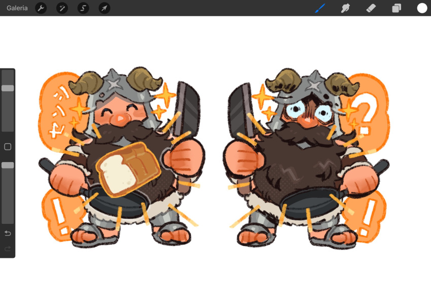 1boy, ?, ^_^, art_program_in_frame, beard, bread, charm_(object), chibi