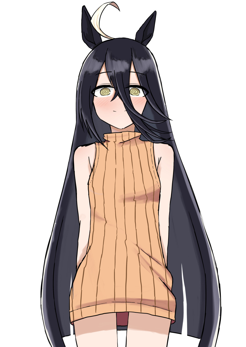 1girl, @_@, absurdres, ahoge, animal_ears, black_hair, book-16key, closed_mouth