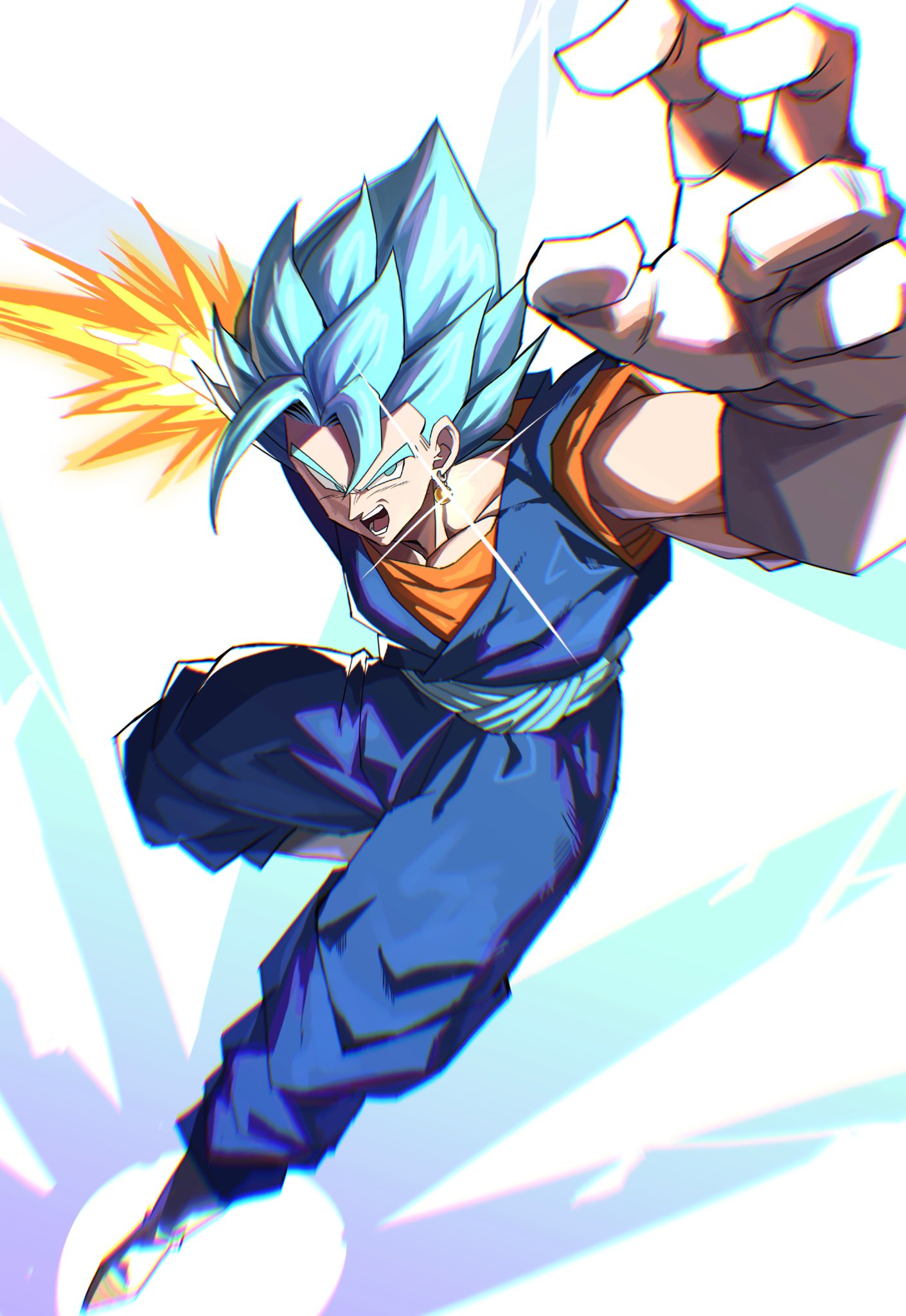 1boy, blue_eyes, blue_footwear, blue_hair, blue_pants, blue_sash, blue_shirt, boots