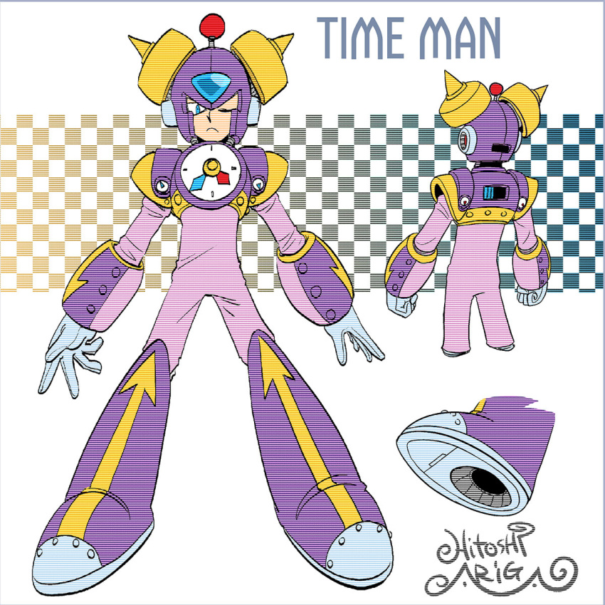 1boy, ;(, analog_clock, android, aqua_eyes, ariga_hitoshi, armor, arrow_(symbol)